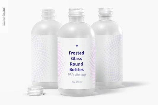 Free 8 Oz Frosted Glass Round Bottles Mockup, Front View Psd
