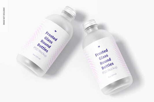Free 8 Oz Frosted Glass Round Bottles Mockup, Top View Psd