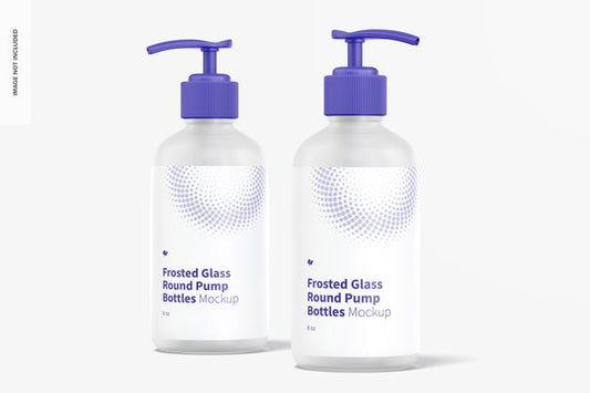 Free 8 Oz Frosted Glass Round Pump Bottles Mockup, Front View Psd