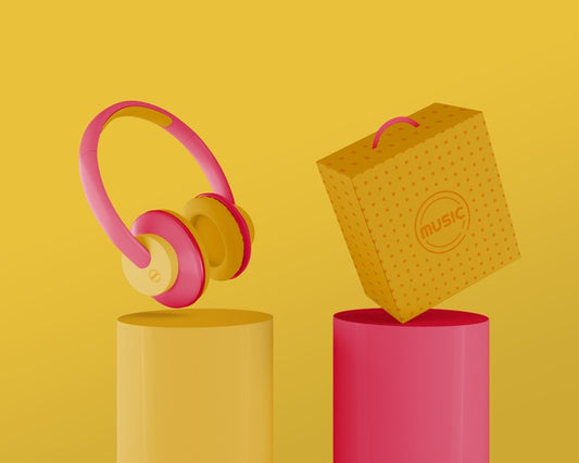 Free 80S Headphones Set With Yellow Background Psd