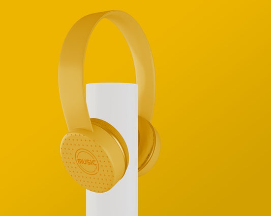 Free 80S Headphones With Yellow Background Psd