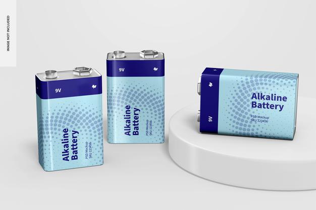 Free 9V Alkaline Batteries Mockup Psd