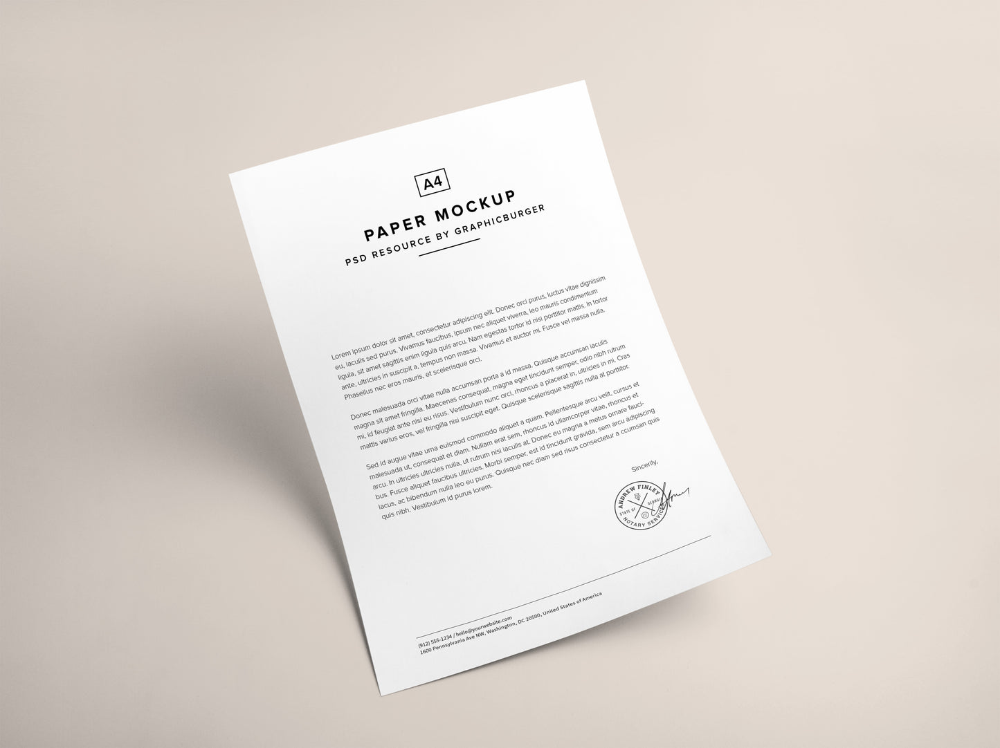 Free A4 White Paper PSD MockUp