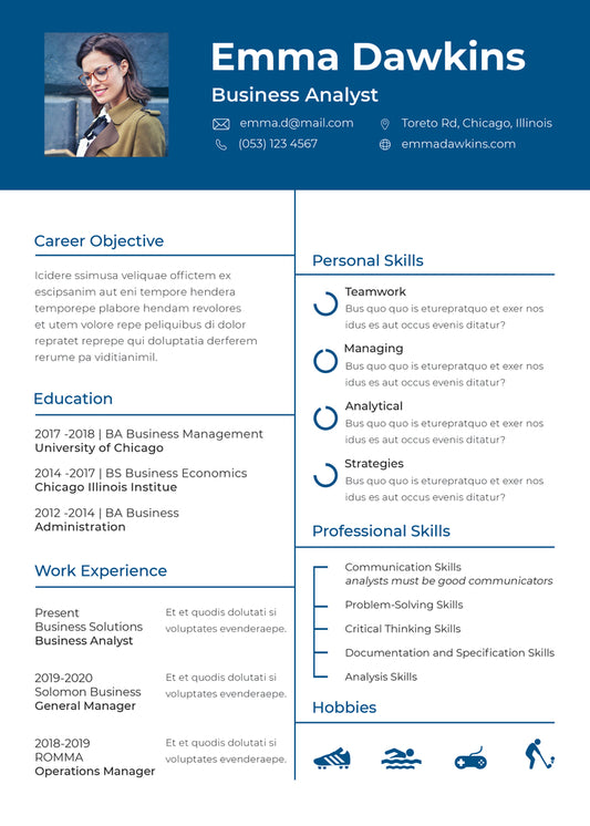 Free Basic Analyst Resume CV Template in Photoshop (PSD) Format