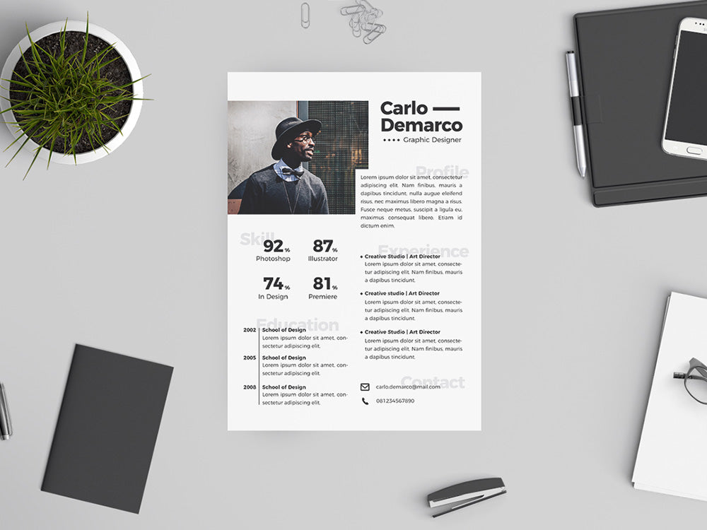 Free Hipster CV Resume Template with Attractive Design in Illustrator (AI) Format