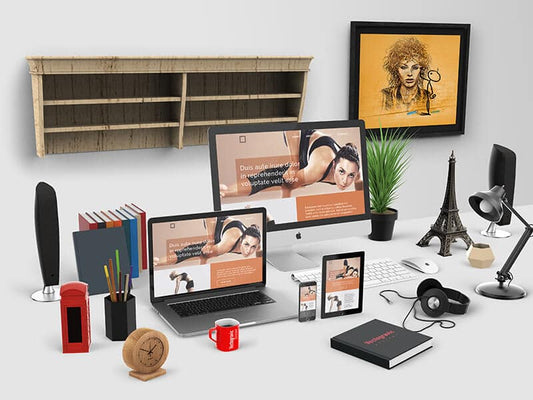 Free Apple Devices Mockups in Home Office Table