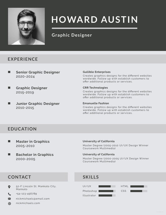 Free Basic Resume CV Template in Photoshop (PSD), Illustrator (AI), Microsoft Word and Indesign Formats