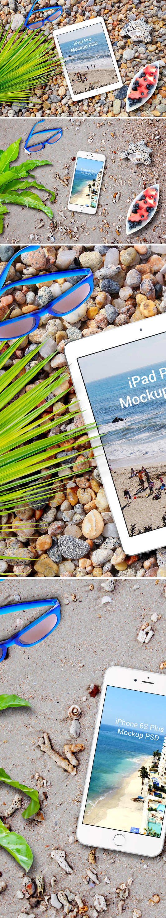 Free iPhone 6s Plus And iPad Pro On The Beach Mockup