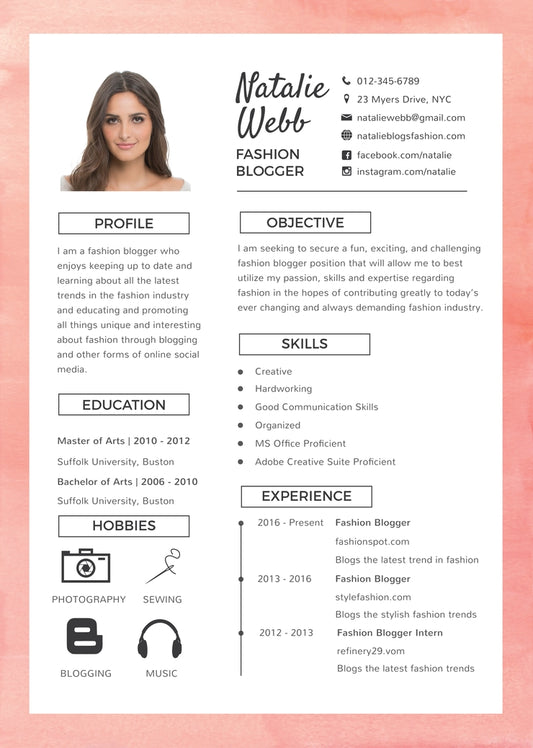 Free Best Fashion Resume CV Template in Photoshop (PSD), Illustrator (AI) and Microsoft Word Formats