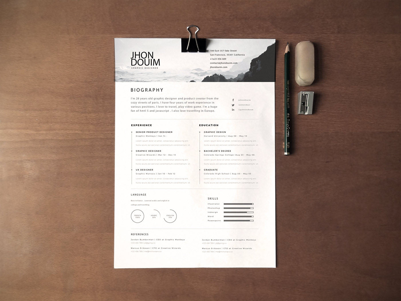 Free Ultra Simple Photo Resume CV Template in Photoshop (PSD) Format ...