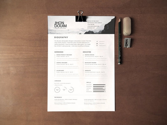 Free Ultra Simple Photo Resume CV Template in Photoshop (PSD) Format