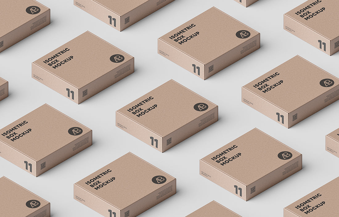 Free Box Packaging Grid Mockup PSD