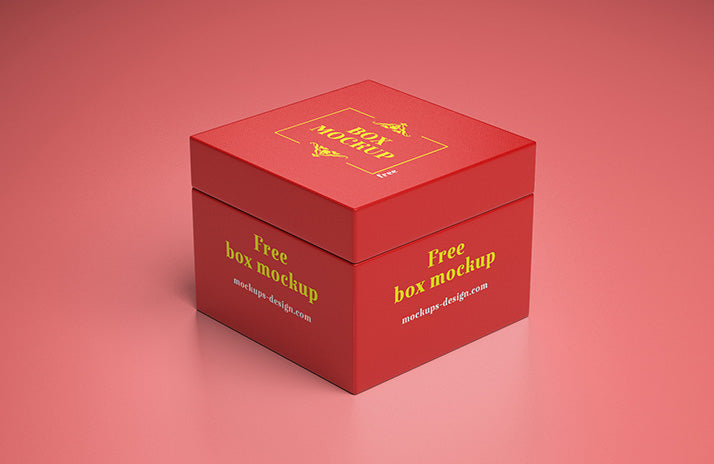 Free Red Square Gift Box Mockup