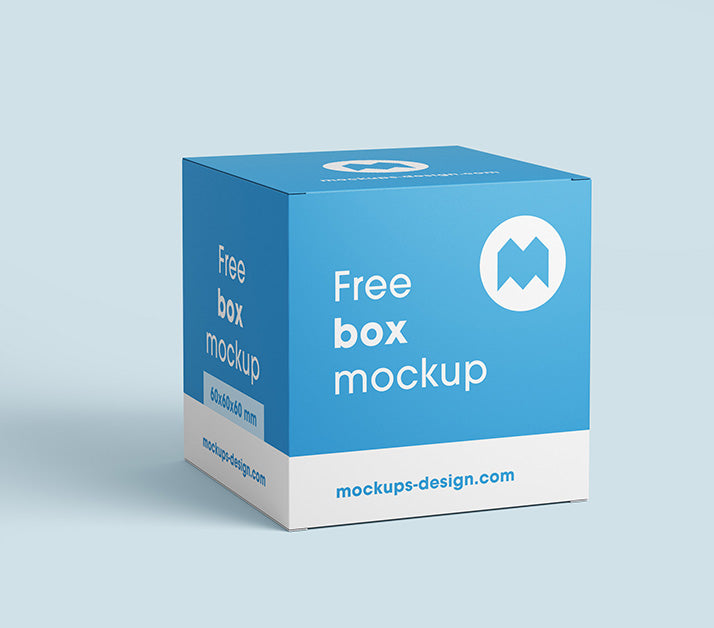 Free Square White Cardboard Packaging Box Mockup or 80x80x80 mm