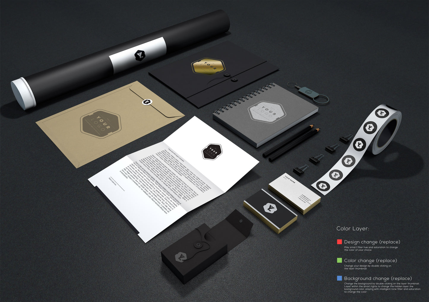 Free Black Branding and Identity MockUp with Leaflet