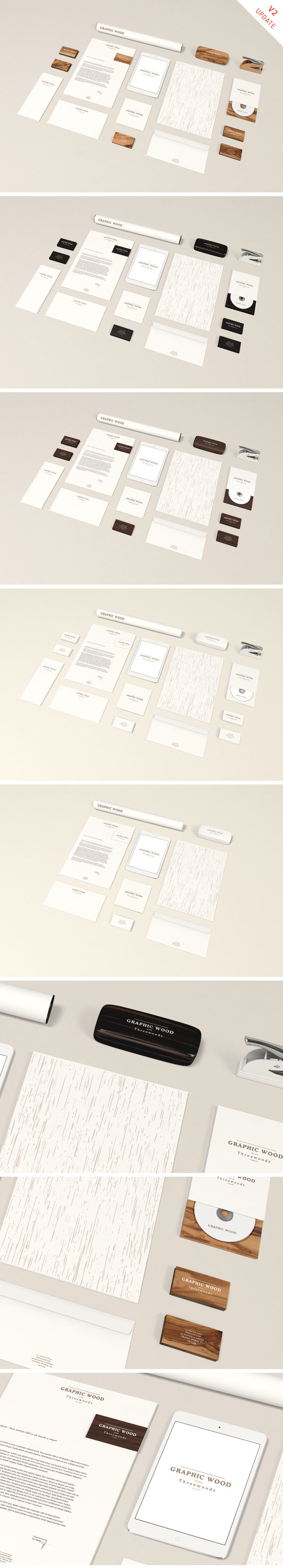 Free Stationery MockUp with Wooden Textures
