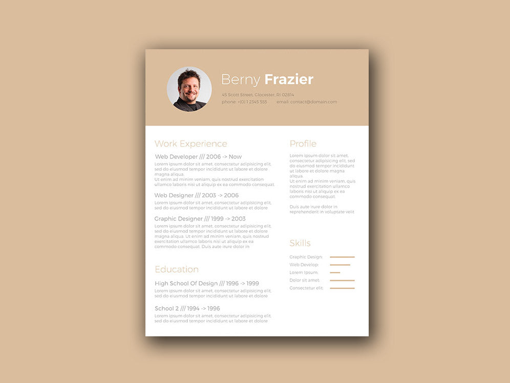 Free Brown Theme Photo CV Resume Template in Microsoft Word (DOC) Format