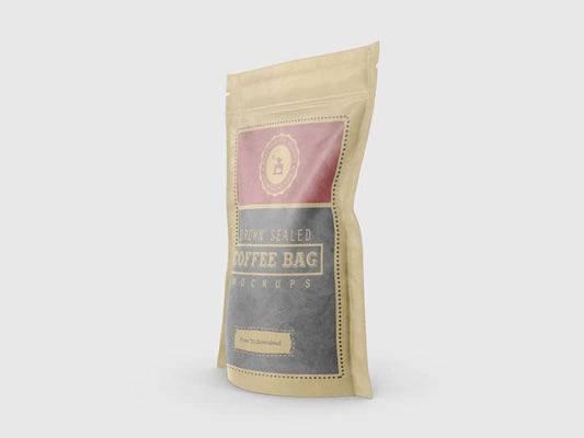 Free Brown Sealed Realistic Coffee Bag Mockups