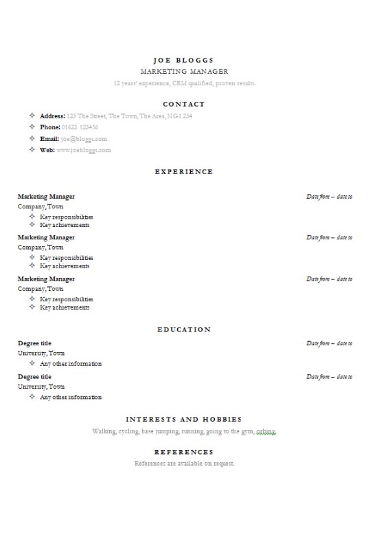 Free Bulleted Detail Microsoft Word (DOCX) CV or Resume template