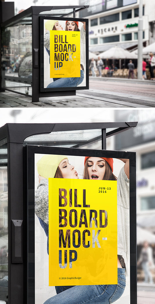 Free Bus Stop Billboard Sign MockUp