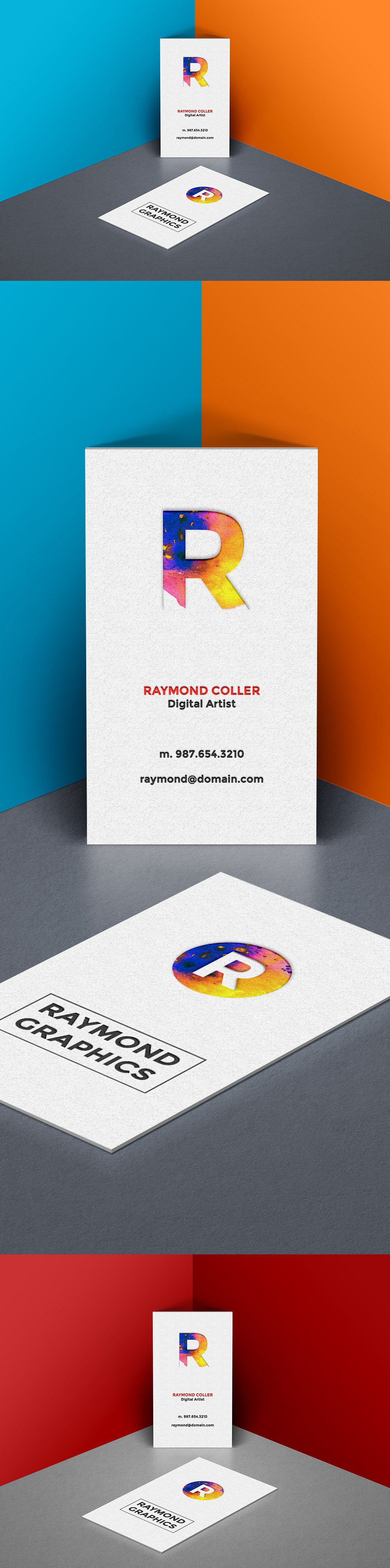 Free Business Card Mockup in Isometric Corner PSD Template