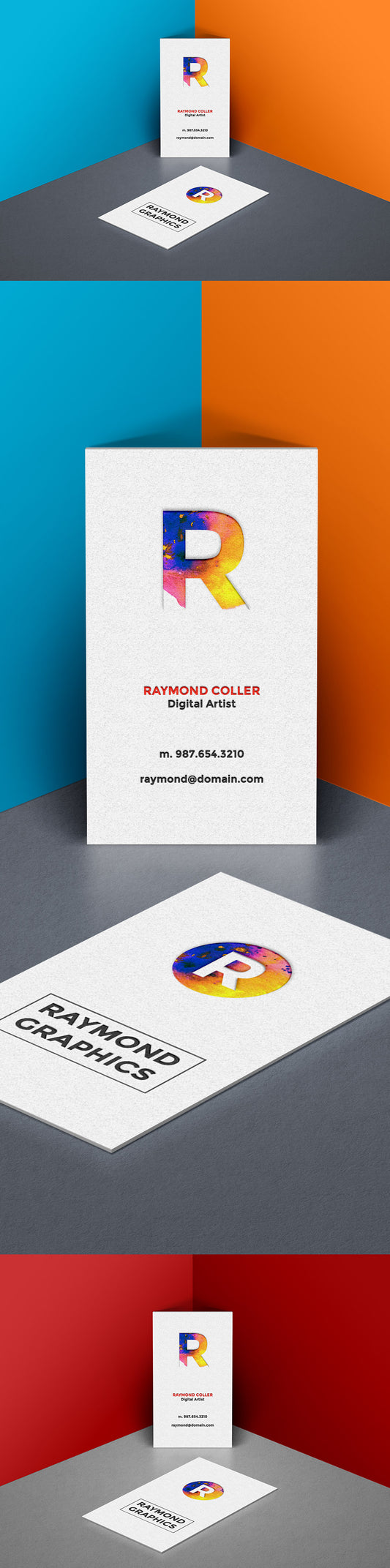 Free Business Card Mockup in Isometric Corner PSD Template
