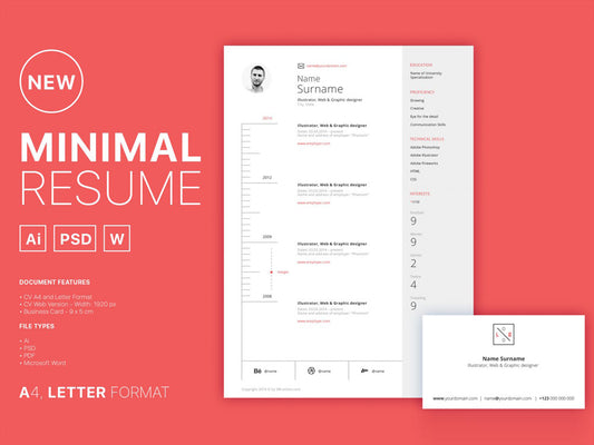 Free Clean Minimal Curriculum Vitae Resume Template in Photoshop (PSD), Illustrator (AI) and Microsoft Word Formats