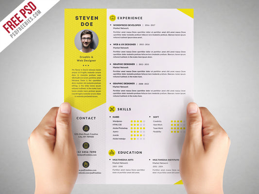 Free Clean Designer Photo CV Resume Template in Photoshop (PSD) Format