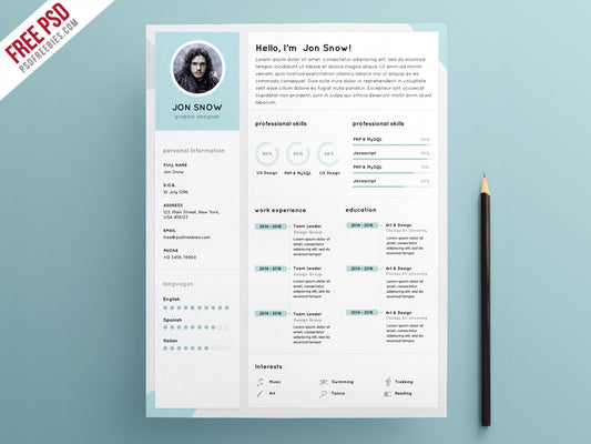 Free Clean and Minimalist CV Resume Template in Photoshop (PSD) Format