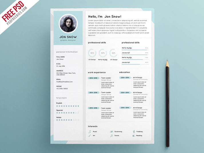 Free Clean and Minimalist CV Resume Template in Photoshop (PSD) Format ...