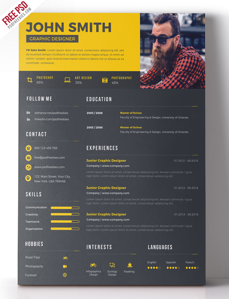 Free Clean Two Color CV Resume Template in Photoshop (PSD) Format