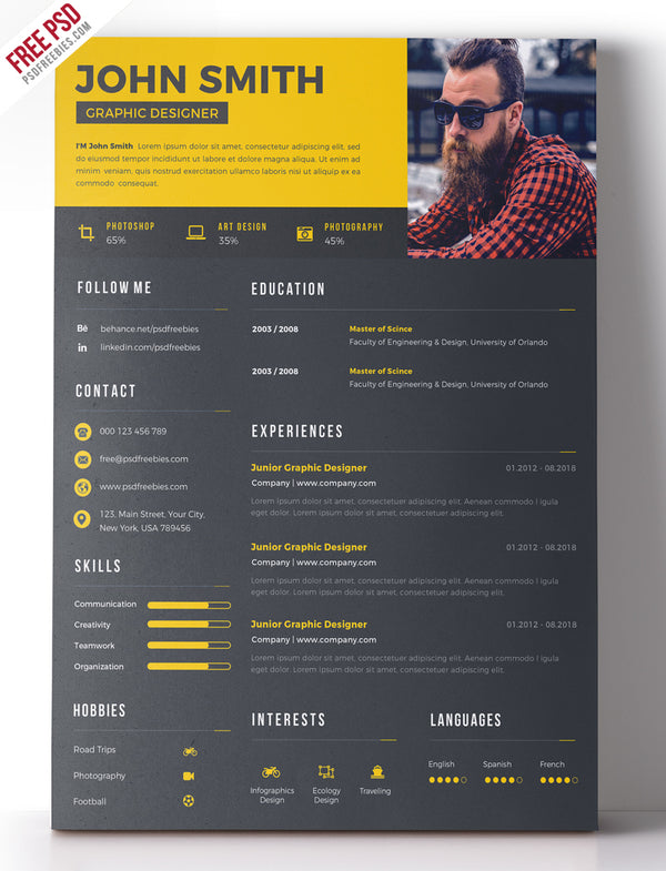 Free Clean Two Color CV Resume Template in Photoshop (PSD) Format ...