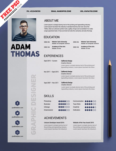 Free Clean and Minimal CV Resume Template in Photoshop (PSD) Format ...