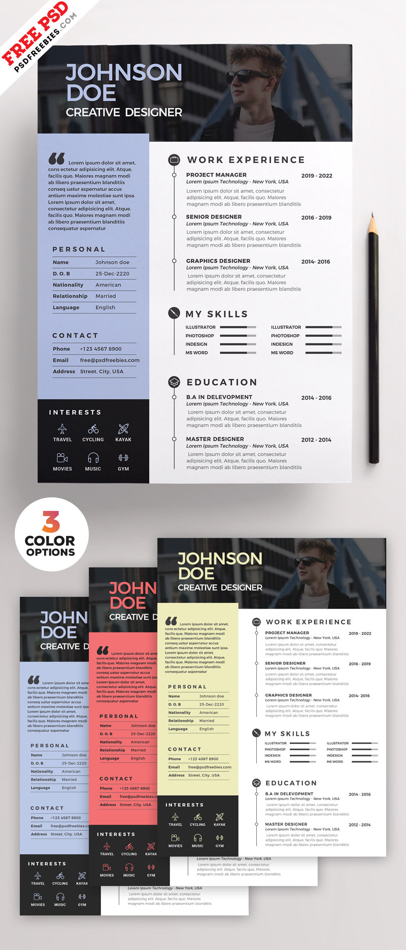 Free Clean Minimal CV Resume Design Template in Photoshop (PSD) Format