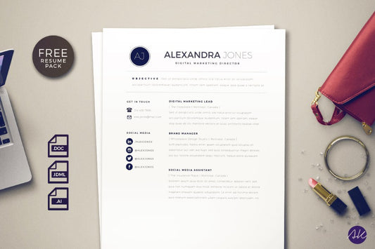 Free Clean Styled Resume Pack Sample for Microsoft Word, Illustrator (AI) and Indesign Formats