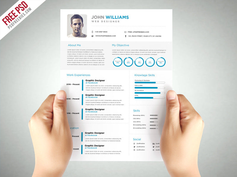 Free Clean and Elegant CV Resume Template in Photoshop (PSD) Format