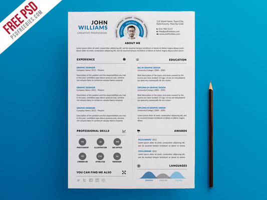 Free Clean and Infographic Photo CV Resume Template in Photoshop (PSD) Format