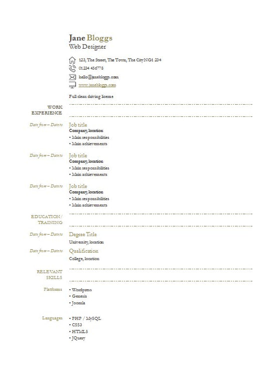 Free Contact Icons Resume CV Template in Microsoft Word (DOCX) Format