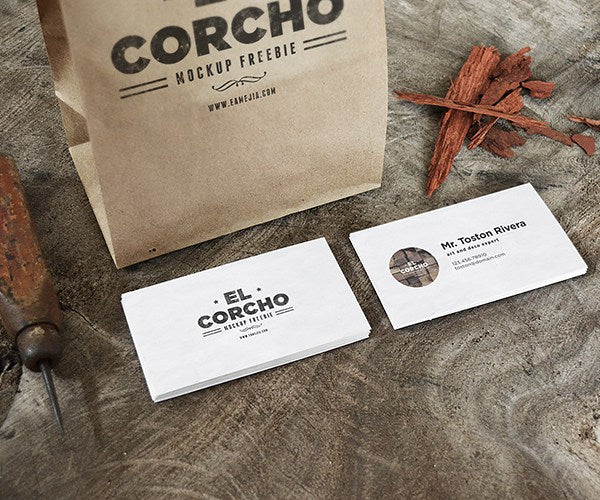 Free Business Card Mockups with a Paper Bag