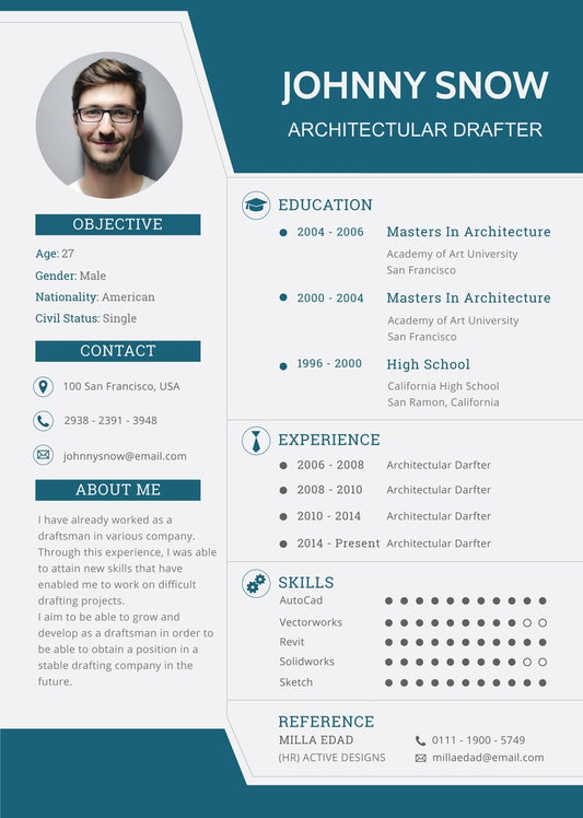Free Draftsman Resume CV Template in Photoshop (PSD), Illustrator (AI) and Microsoft Word Formats