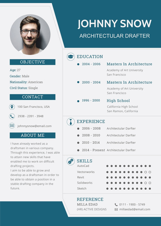 Free Draftsman Resume CV Template in Photoshop (PSD), Illustrator (AI ...