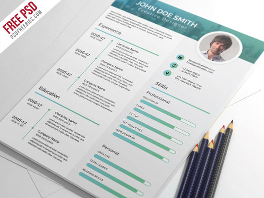Free Elegant and Modern CV Resume Template in Photoshop (PSD) Format