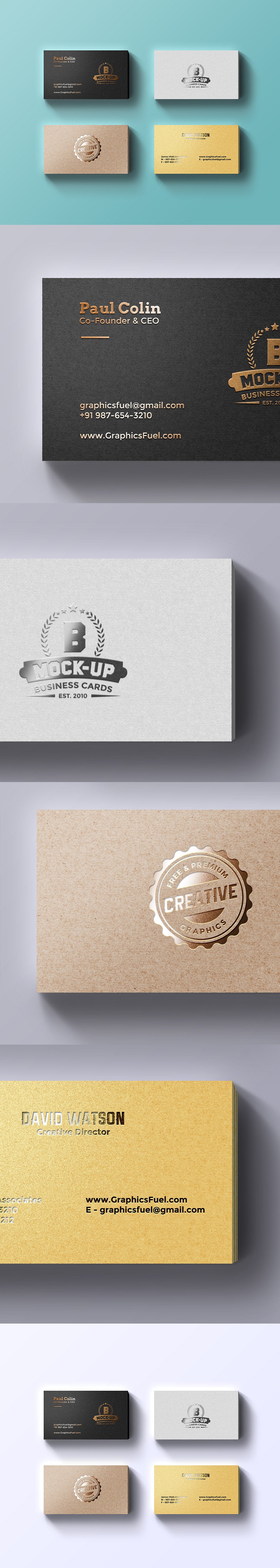 Free Collection of Foil Business Cards Mockup PSD