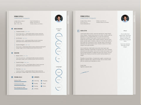 Free Creative Four Pages Resume CV Template with Cover Letter in Illustrator (AI) Format