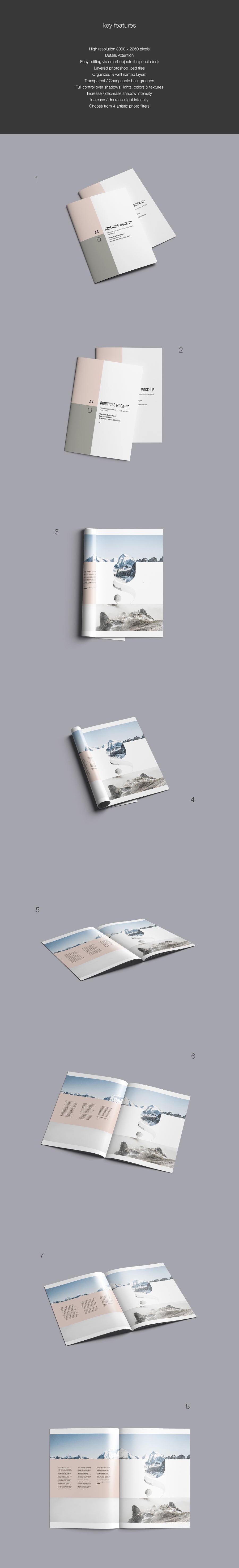 Free 16 Different Perspectives of A4 Brochure Mockup