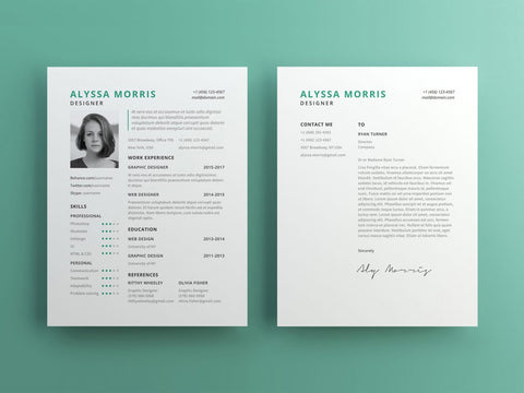 Free Clean Minimal Photo Resume CV Template with Cover Letter in Illustrator (AI) Format