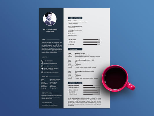 Free Cool CV Resume Template with Clean and Elegant Design in Illustrator (AI) Format