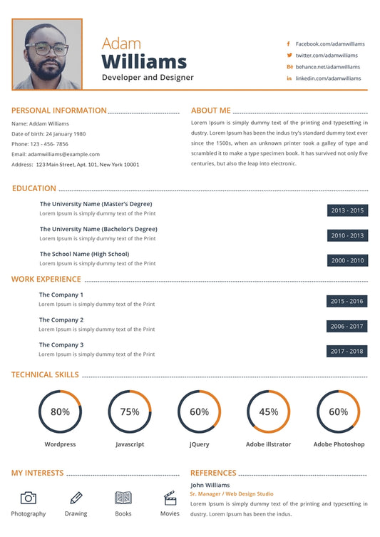 Free Developer and Designer Resume CV Template in Photoshop (PSD) and Microsoft Word Formats