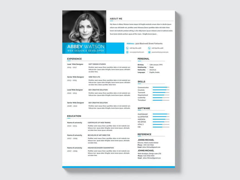 Free Formal Resume CV Template with Clean and Professional Look in Photoshop (PSD) Format