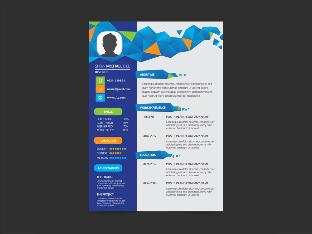 Free Geometric CV Resume Template with Flat Style Design in Illustrato ...